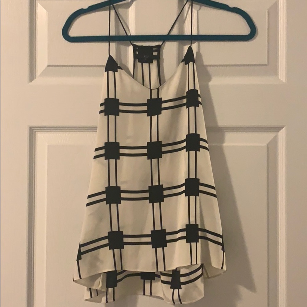 Tibi Black & White Silk Tank Top, Size 4